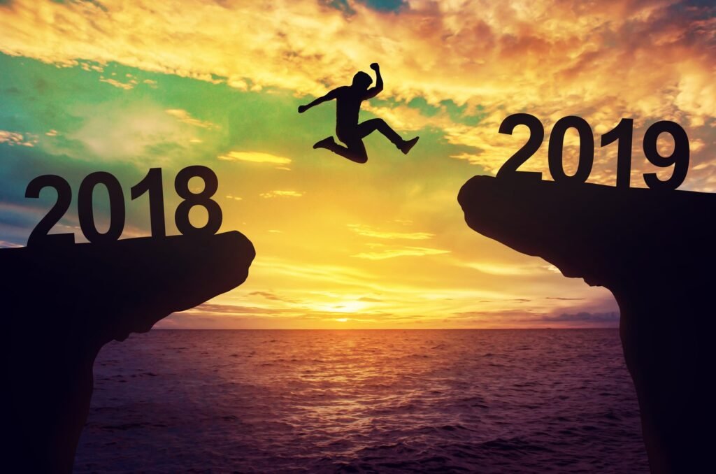 a man jump between 2018 and 2019 years.